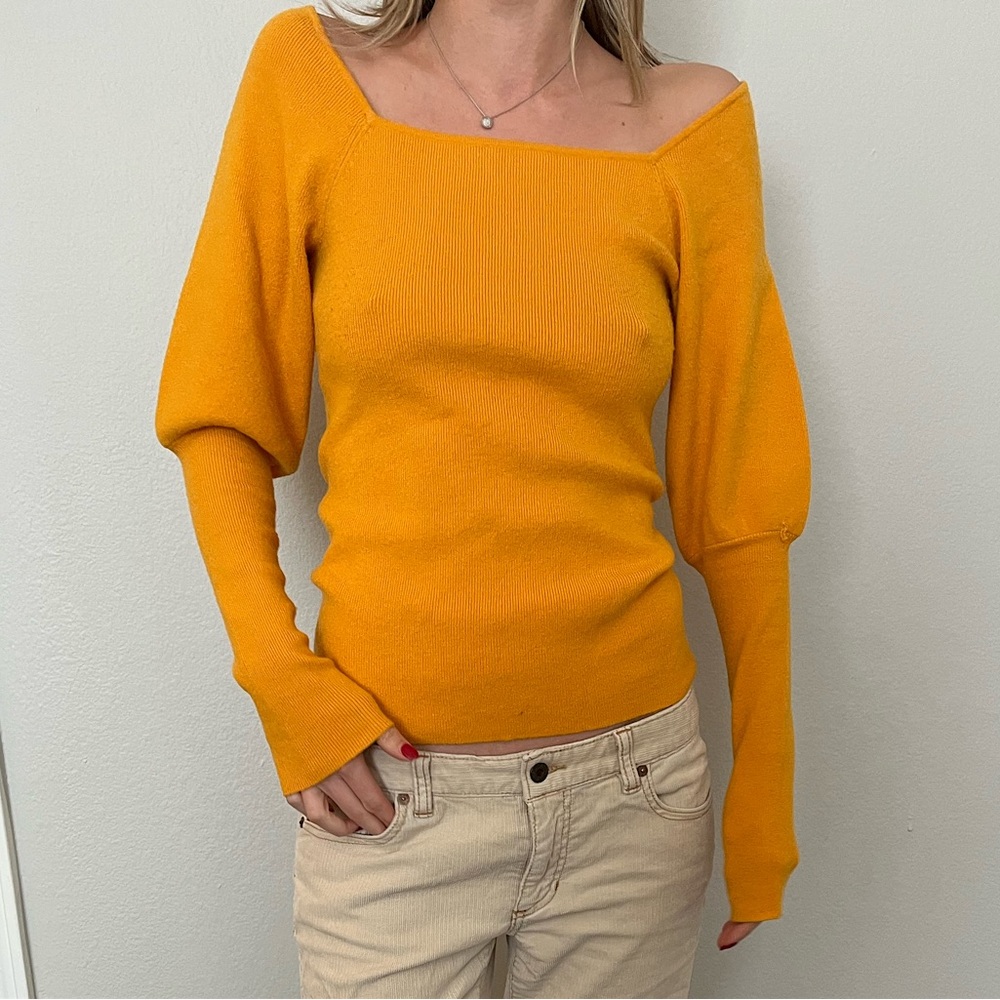 Something Navy golden square neck sweater with Juliet sleeves